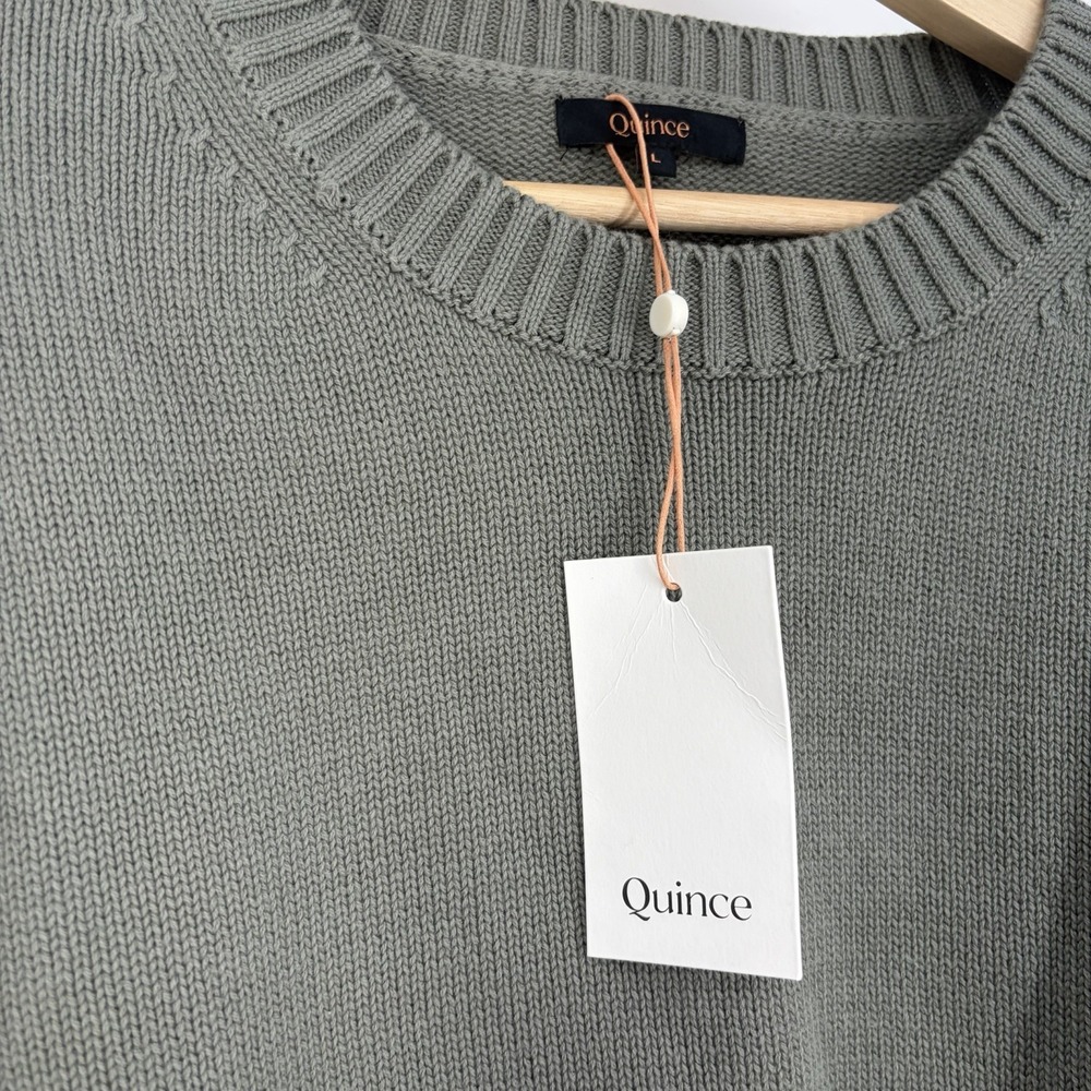 Quince Boyfriend Crew Neck Sweater Womens Large Green Olive 100% Organic Cotton - Picture 5 of 8